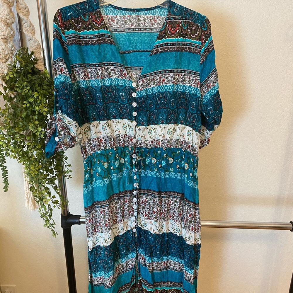 Turquoise print summer dress